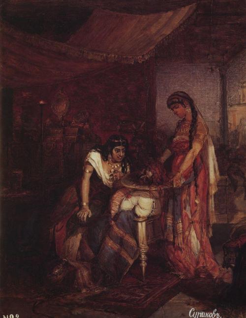 Salome brings head of Saint John the Baptist to her mother Herodias, 1872, Vasily SurikovMedium: oil