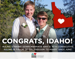 freedomtomarry:  Reblog to congratulate these great couples from Idaho celebrating tonight’s big win for marriage! http://bit.ly/1jFonhp 