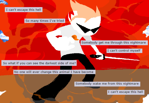 goldenfool42: cool new meme: pasting edgy song lyrics over pictures of homestuck characters bonus: 