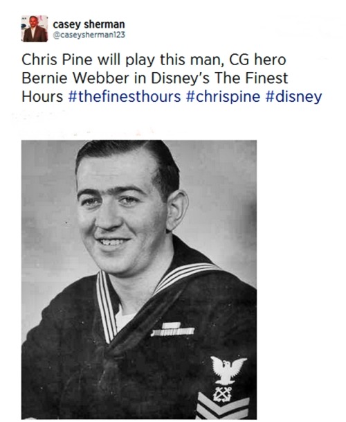 luvmoonsurfacecpine:
“ “ This means that we will see CP without that beard for a while, right? I hope ….!
”
sigh, I think I’m waiting/dreaming to see Pine kind of sailor… def. :)
”
Bernie Webber was 24 years old when the rescue happened.