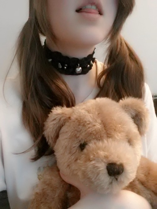 XXX Pigtails, collar and a stuffed bear photo
