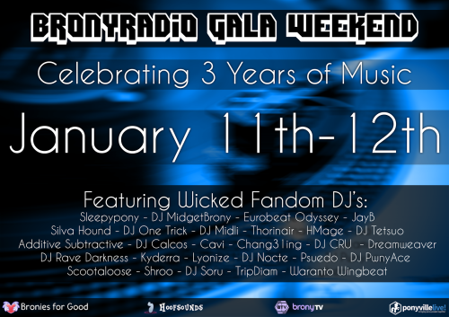 vinylscratchstuff:  Starting tommorow, the Bronyradio Gala weekend is starting.The event lasts for 40 hours and doubles as a charity event!you can tune in through these links,or download the extension Hoofsounds from the chrome web store, if you have