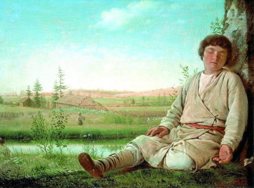 alexey-venetsianov: Sleeping Herd-Boy, 1824, Alexey VenetsianovMedium: oil,wood