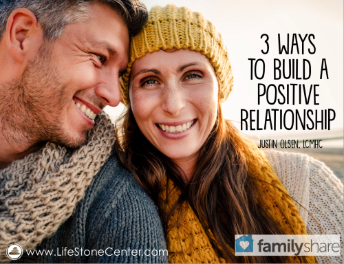 <p><a href="https://familyshare.com/26468/3-ways-to-build-a-positive-relationship"><b>3 Ways to Build a Positive Relationships</b></a>  |  FamilyShare</p><p>By <a href="http://www.lifestonecenter.com/justin-olsen.php">Justin Olsen, LCMHC</a></p><p>Having a positive perspective helps us to be happier and solve the 
unavoidable conflicts that come up in all our relationships. Here are 
three ways to help build this perspective. <a href="https://familyshare.com/26468/3-ways-to-build-a-positive-relationship">Read more…</a><br/></p>