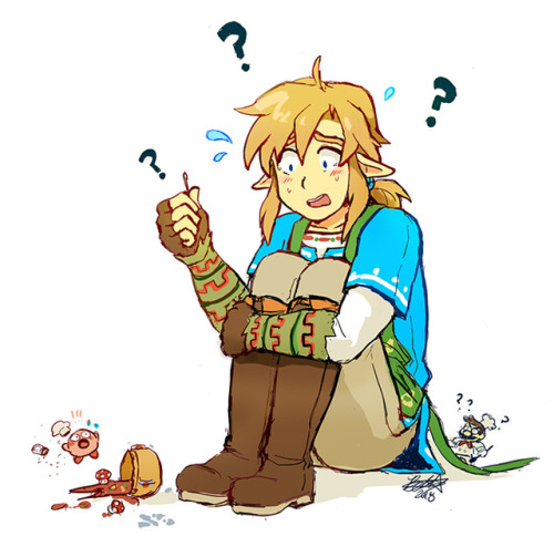 bettykwong:  Botw Link cooking mushroom stew with Kirby– and gets very confused.. 😆