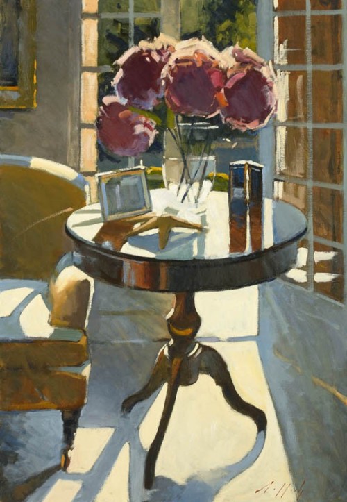 Hydrangeas Contre Jour   -   Paul RaffertyBritish, b.1965-Oil on canvas, 46 x 32 in,