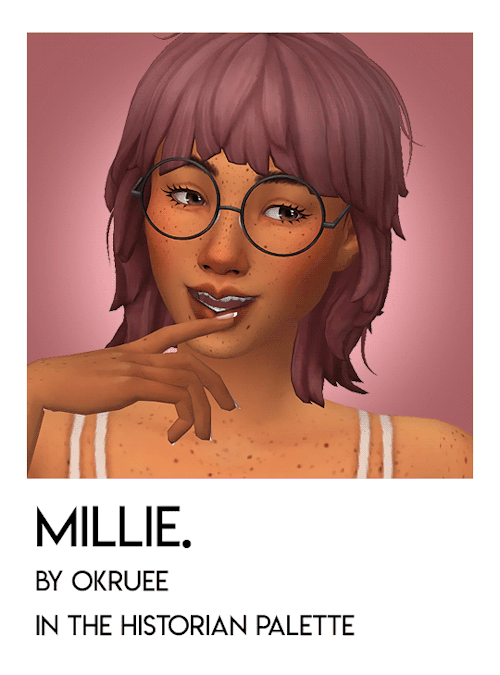 millie by @okrueeinfo:28 add-on swatches in serindipitysims&rsquo; historian palettemesh includeddis