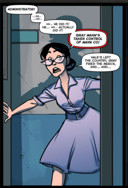 yesthisiskenzie:  a Miss P from the new comic uwu   Goddamn was this an unsettling moment in TF2 canon. Anything that sends the Administrator running is some terrifying shit.