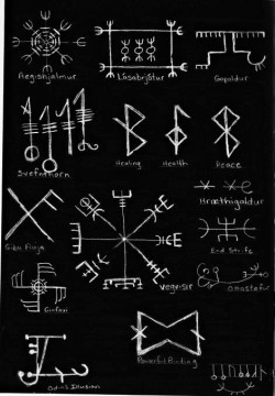 chaosophia218:  Icelandic magical staves (sigils) are symbols credited with magical effect preserved in various grimoires dating from the 17th century and later. According to the Museum of Icelandic Sorcery and Witchcraft, the effects credited to most