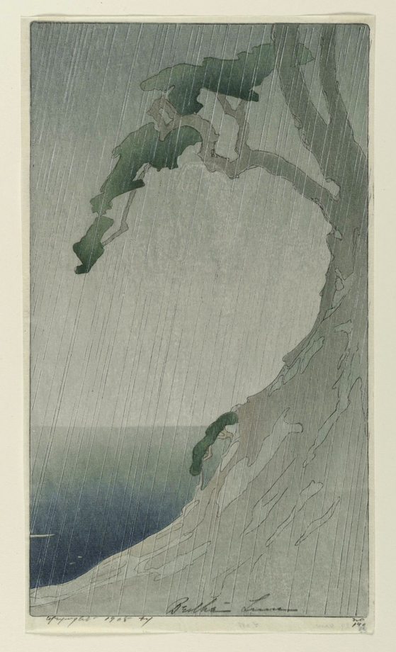 Rain, 1908. Color woodcut on cream, thin, Japanese wove paper. Bertha Lum, American, 1879-1954.