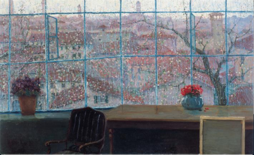 Augusto Manzini “Primo studio del quadro La primavera”1912 circa, Olio su cartone 59 x 96 cm