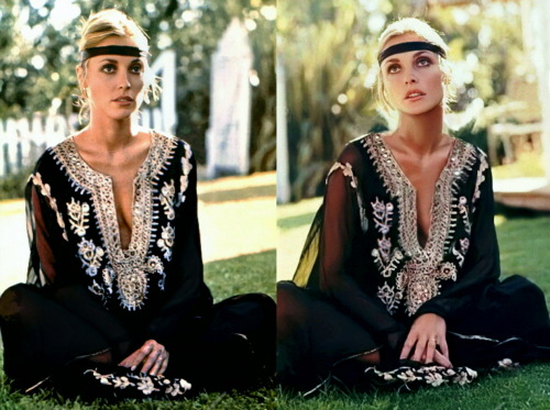 Sharon Tate photographed by Alan Pappe at her Beverly Hills home in 1968Sharon is wearing a kaftan b