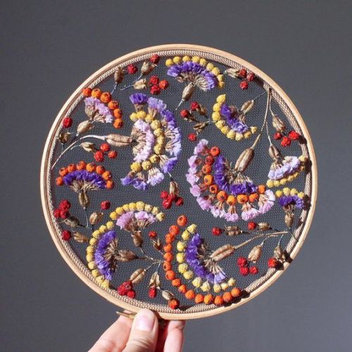 Now here is something really cool - dried flower embroidery.  Basically what you are doing is taking