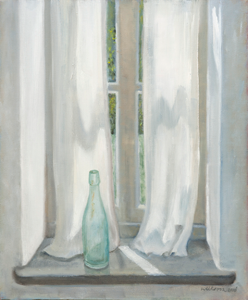 Atelier Window with Bottle   -    Wil KroonDutch, 1947-Oil on canvas, 40 x 50 cm.