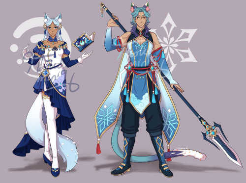 realized i never posted the genshin outfit designs for my kits! done back in february. each have ins