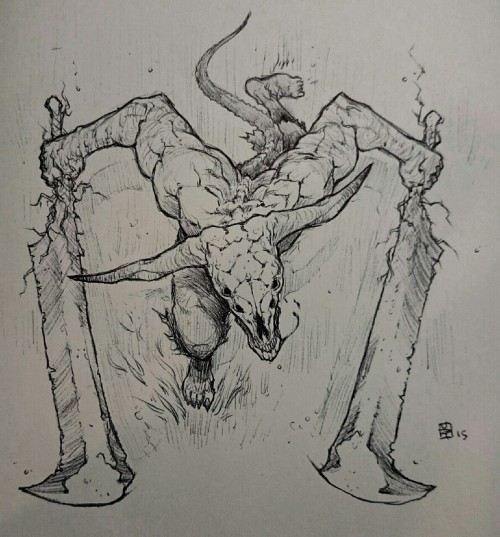 zsharpgetsdull:INKTOBER#15! The Capra Demon! A boss that will always find a way to be a potential pa