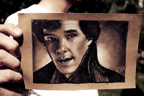 lunadax: Sherlock Triptych, in black and white Conté Pastel,Sakura Micron 002 and brush pens on recy