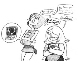 amateurartist98:Girls and Their CrushesLol be nice Amethyst and pearl don’t be embaressed. Hahaha girls and their crushes, its fun seeing their reactions, especially these gems. Wonder if Garnet is looking for anyone X3Just a quick doodle idea that
