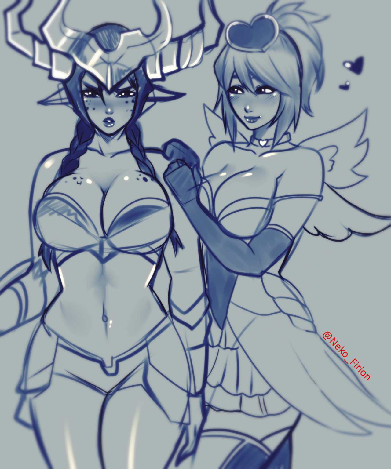 Finished Ko-Fi sketch of Shyvana and Heartseeker Quinn for Neko_Firion.Want an sketch