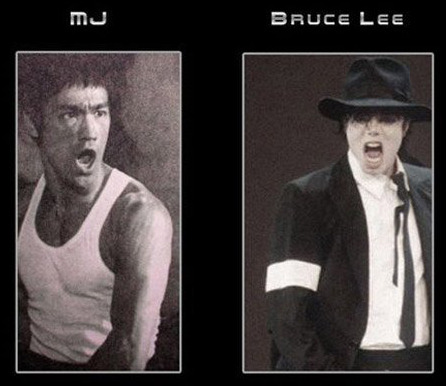 kungfutaichworld:  Michael Jackson & Bruce lee!!  Both of them were popular global figures!! I absolutely adore them, and It is so amazing to see that they were miraculously similar.  Chinese Sword   