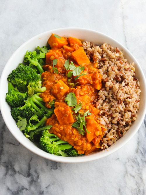 sweet potato, red lentil, and peanut stew