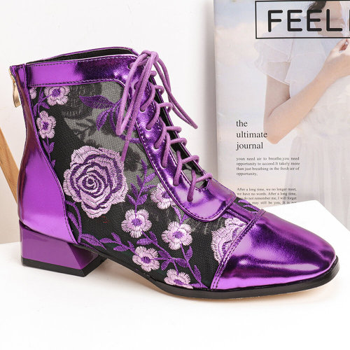 chowchochic:Elegant Flowers Printing Lace Up Block Heel Ankle BootsClick HERE25%OFF coupon：25SAVEfre