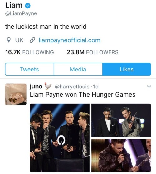 thedailypayne:Liam’s Twitter activity - 22/02