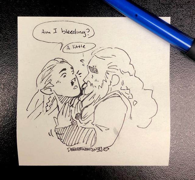 deheerkonijn:deheerkonijn:Some continued thoughts on dwarf boob from sketchbook this week :) Get him some ice 😔
