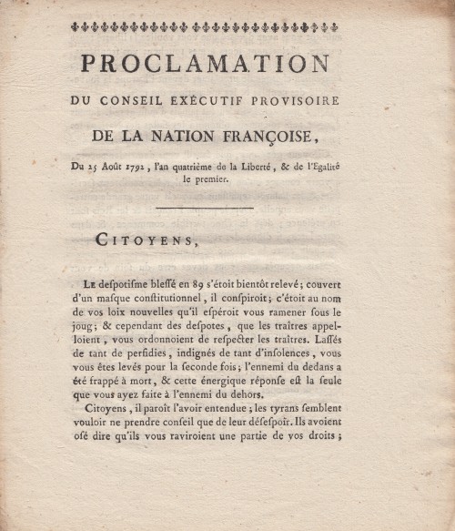 villorceau:A proclamation published by the Provisional Executive Council, thunderously exhorting the