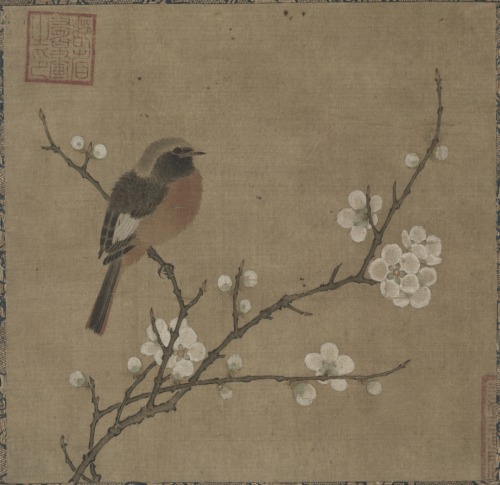 Bird on a Flowering Branch, 1100s, Cleveland Museum of Art: Chinese ArtA male redstart, a type of sm