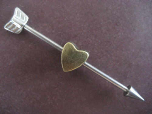 shinybobbles: Cupids Arrow Industrial Barbell Ear Piercing Arrowhead Heart Removable Charm 14g 14 16