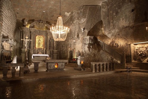 placesandpalaces: Wieliczka salt mine, Poland In southern Poland, Lake Wessel lies inky and unmoving