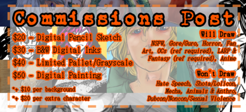 greenhairedprince:I’m poor and there are three slots open for art commissions. Please message me if 