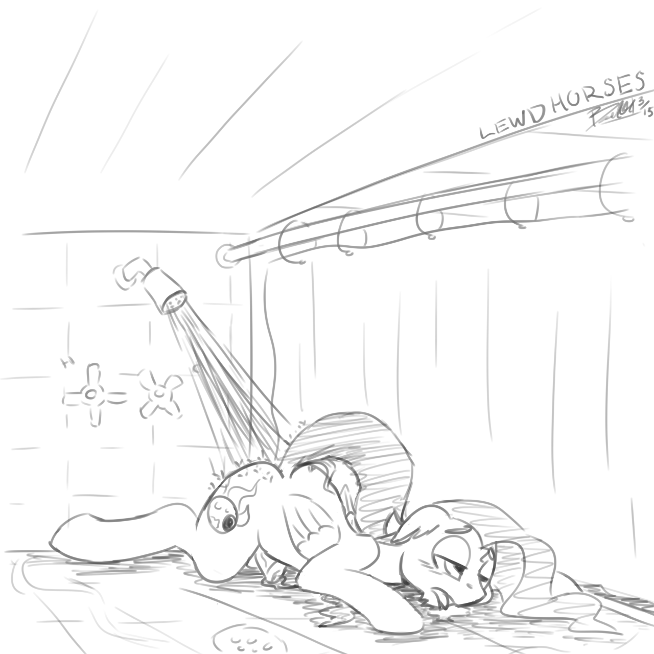 lewdhorses:TMI drawing post. Sometimes in the shower I like to just lie there, face