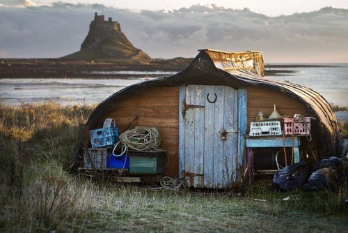 pagewoman:Lindisfarne Castle and upturned boat, Holy Island, Northumberland, England by Jim Gib