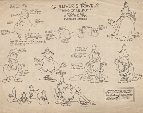 Model sheets from the 1939 Fleischer animated feature, Gulliver’s Travels.