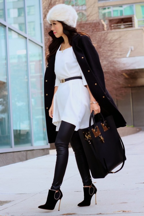 Fashion blogger Sasa Zoe shallwesasa.com in Casadei ankle boots.Source: BLACK AND WHITE: WINTER EDIT