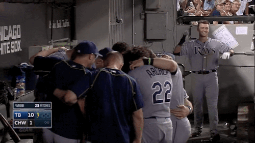 gfbaseball:  Richie Shaffer hits a solo home run for his first major league hit, and congratulates h