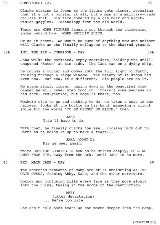 Thanks for reading along. To finish off the night, here’s one last scene from “We Are Grounders, Part 2″, written by Jason Rothenberg. See you next week!