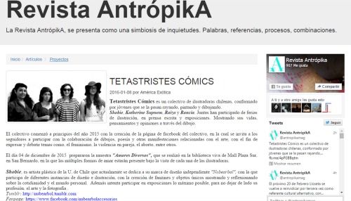 Publicacion en la Revista Antropika , España. Febrero 2016.  Junto al Colectivo Tetas Tristes Comics