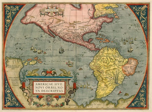 Ortelius, Abraham, 1527-1598. Americae sive novi orbis, nova descriptio /cum privilegio decennali Ab