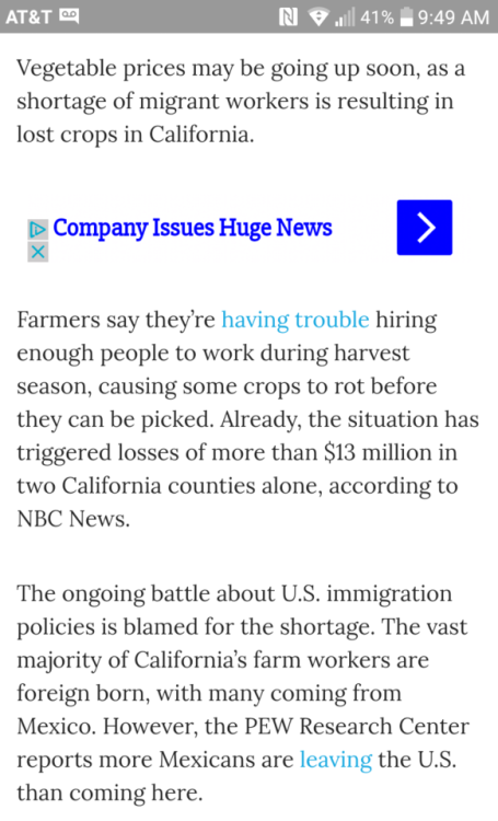 lierdumoa:  sale-aholic:  1eleven:   aleshakills:   sale-aholic: Perhaps the people that claim “immigrants are taking their jobs” should go work on those farms.  So now they can suddenly afford to pay above minimum wage   it’s almost like they were