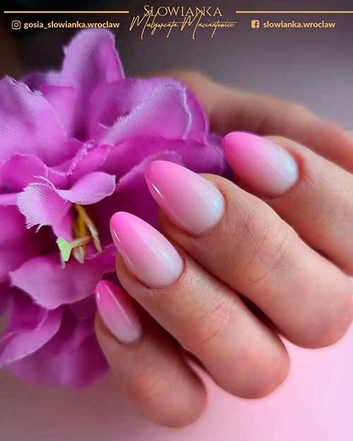 Cute Manicure — Pink And White Ombre Short Almond Shaped Nails ❤️️...