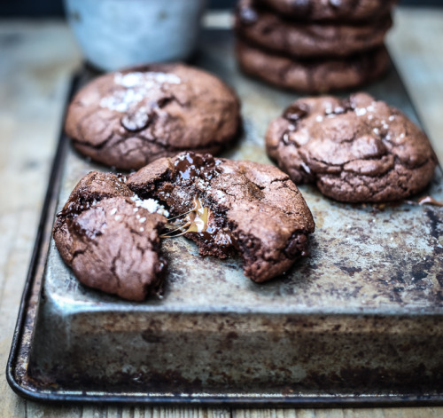 Salted Caramel Nutella Stuffed Double Chocolate Chip Cookies