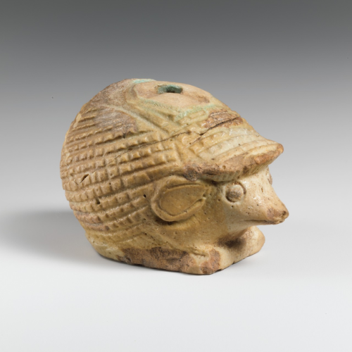 art-nimals:Greek Art, Faience aryballos (oil flask) in the form of a hedgehog, Metropolitan Museum o