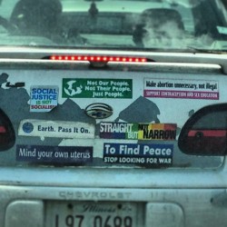 Beat up car but great bumper stickers! #wordstoliveby