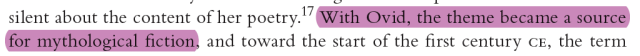 highlighted text reading: With Ovid, the theme became a source for mythological fiction