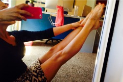 hplessflirt:  be-risque:  Working from home today…. •still wanted to get dressed up.  •yoga in my office.  •counts as NPF.  Jesus B! Those legs xoxo  DAMN B!