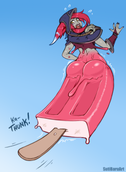 sutibaru:  [CM] Pop-up Menu by SutibaruArt   Commission for Oddilus featuring Xayah being transformed into an ice pop.*Available in Full-Resolution on my Patreon!  