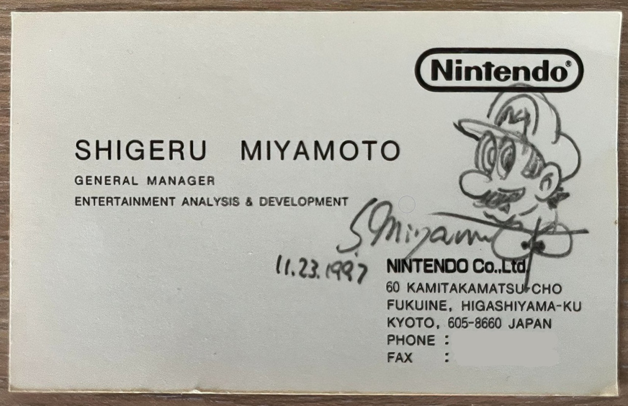 Random: A Signed Copy Of Shigeru Miyamoto's 1989 Business Card Has